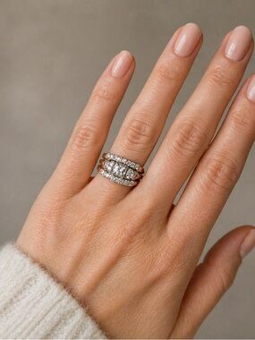 Vintage 14K Gold Diamond Bridal Ring Set | 3 Rings Soldered Together Circa 1977